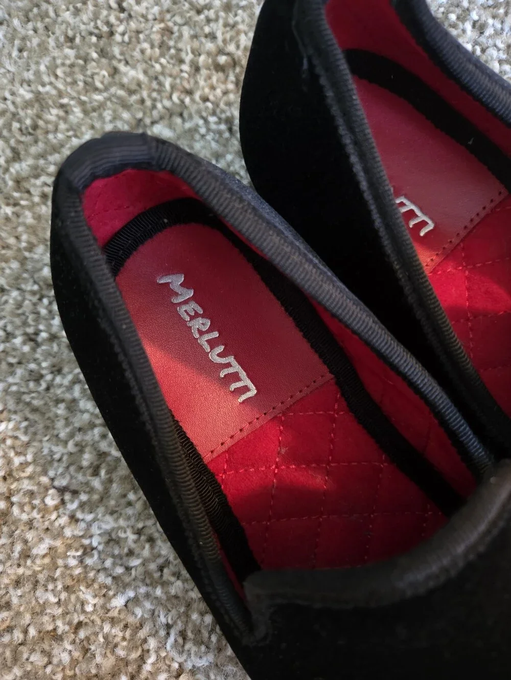 Merlutti Plain Black Velvet Red Sole Slip On Loafers Kids Size K1 Slipper Unisex